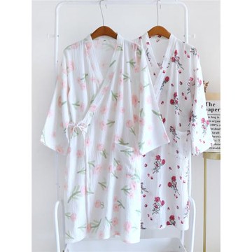 睡袍女春秋純棉棉紗長袖和服浴袍夏季薄款日式浴衣全棉家居服睡衣