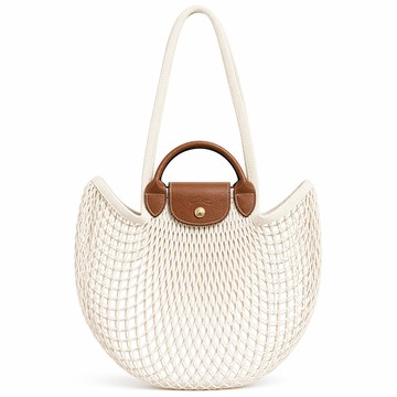 LONGCHAMP LE PLIAGE FILET系列網狀棉質手提/肩背兩用包(亞麻)