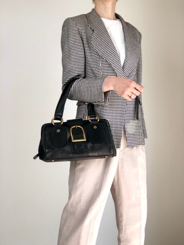 【日本直送 名牌中古包】CELINE 賽琳 手提包 黑色 前釦 皮革 迷你波士頓包 vintage 古著 nxugts