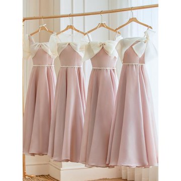 粉色伴娘服2025新款冬季緞面高級感禮服裙女姐妹團小個子平時可穿