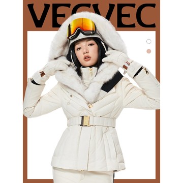 【官方正品】VECVEC鵝絨滑雪服 貴婦風老錢風滑雪服 女士滑雪上衣 休閒戶外運動滑雪服 防風防水雙板加厚保暖滑雪外套
