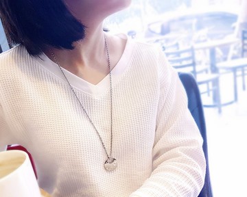 唯一 。圓形冷琺瑯白鋼墬鍊  男墬 中性墬 毛衣鍊