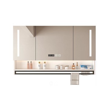 浴室鏡柜掛墻式洗手衛生間鏡子帶置物架廁所梳妝臺防水毛巾桿鏡柜[DD150110]