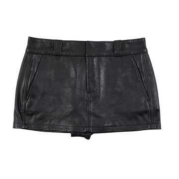 alexanderwang 黑色做舊機車皮革迷你褲裙
