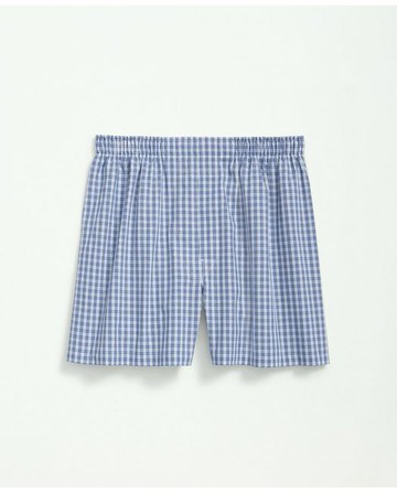 Brooks Brothers Men's Cotton Broadcloth Mini Checked Boxers | Blue | Size XS