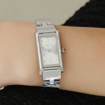 KIMIO晴空萬里炫光方形金屬鍊帶手錶【WKI6586】-白面銀帶