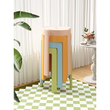 三夢塑料凳子加厚家用可疊放風車圓凳簡約餐桌特厚高椅子熟膠板凳