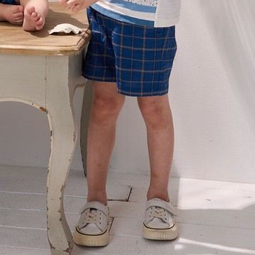 PIPPY 典雅格紋可拆式吊袋短褲 藍-130