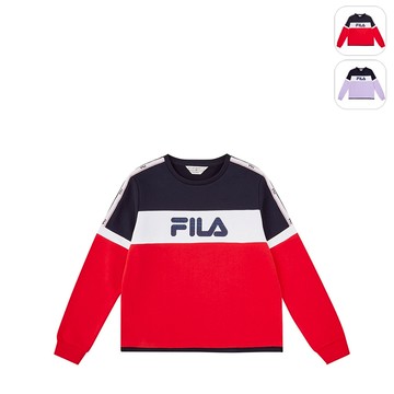 【FILA】女性 長袖 運動純棉 圓領T恤-紅色 5TEX-5485-RD