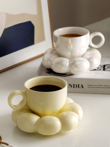 高顏值水杯陶瓷馬克杯女生家用喝水泡茶杯ins風帶勺咖啡杯碟套裝