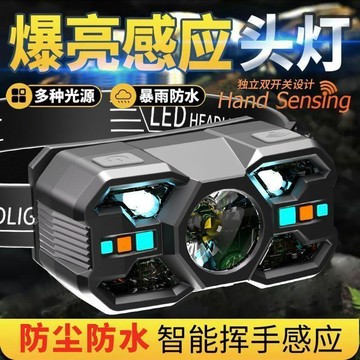 🔥在臺出貨🔥夜釣釣魚LED感應頭燈超長續航強光爆亮遠射充電頭戴式礦工頭燈