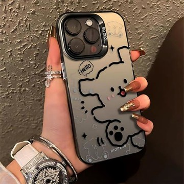 可愛線條小狗適用蘋果17手機殼卡通彩繪iPhone16磨砂保護套15promax高級感情侶14軟邊12大孔xs新款17plus小眾