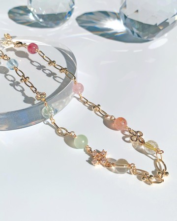 彩虹幸運四葉草水晶 14K包金雙圈水晶手鍊