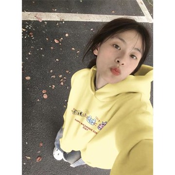 100%純棉美式復古慵懶chic連帽衛衣女秋冬季潮牌高街oversize上衣