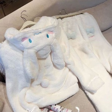 換季熱賣👉️冬款玉桂狗睡衣女秋冬加厚珊瑚絨長褲套裝連帽可外穿家居服兩件套