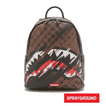 SPRAYGROUND-手刷感棋盤格鋸齒鯊後背包-咖色