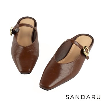 山打努SANDARU-穆勒鞋 方頭金釦瑪莉珍拖鞋-咖啡