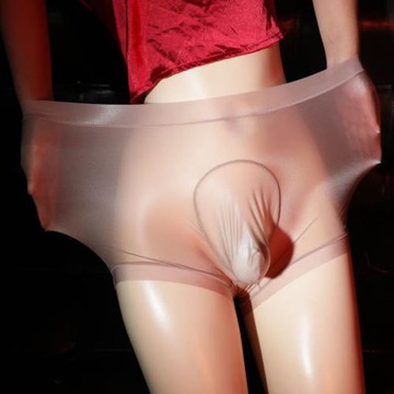 飄飛平角內褲超薄透男士絲滑純色裸感冰絲大碼性感jj水光內褲