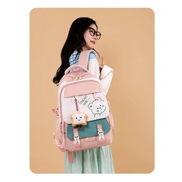 𝑳𝒖𝒄𝒌𝒚 𝒑𝒂𝒄𝒌✨撞色休閒書包男大學生女初高中輕便大容量雙肩包清新學院風背包