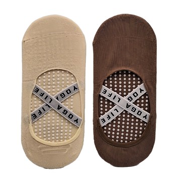 NicoFun 愛定做交叉彈力帶止滑襪女襪夏薄款FYK24YOGA02  22~24.5cm  米+棕