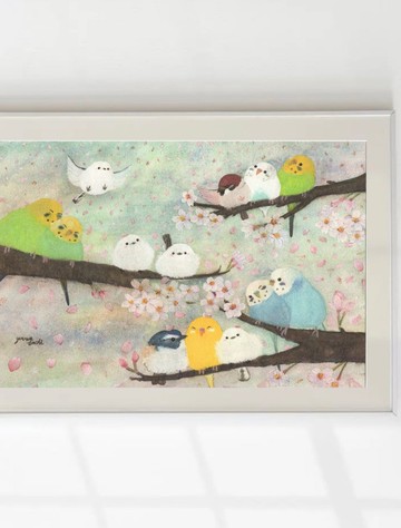 A4藝術海報 櫻花和鳴鸚鵡 櫻花 台灣藍鵲 虎皮鸚鵡 鸚鵡 小鳥 野鳥 麻雀   玄鳳鸚鵡 翠鳥