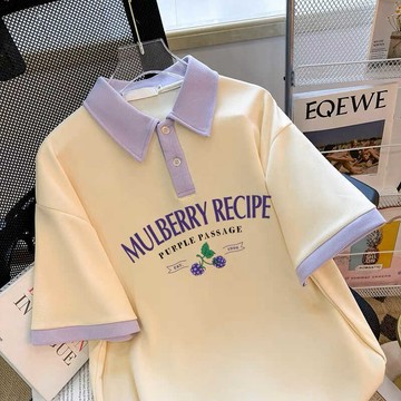 多巴胺穿搭撞色翻領短袖T恤女夏季2026新款寬松設計感甜美POLO衫