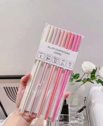 日式馬卡龍八角合金筷5雙組