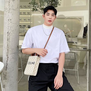 半高領短袖T體恤男純色寬松休閑百搭打底衫夏季潮流韓版半袖上衣