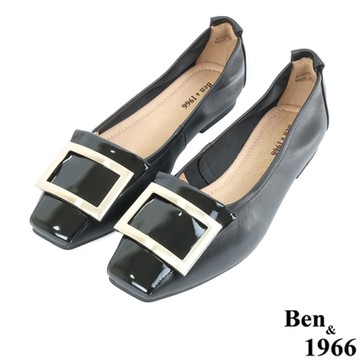 Ben&1966經典頭層羊皮舒適流行方釦包鞋-黑(228061)