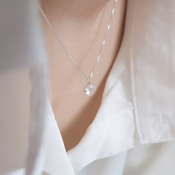 925純銀 天然石 月光石 方形 項鍊 鎖骨鍊 長鍊 短鍊 免費包裝