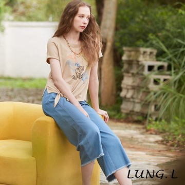 LUNG.L林佳樺 藍色涼感天絲棉牛仔寬褲LQ01E