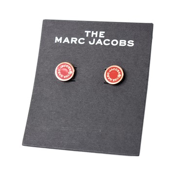 MARC JACOBS 專櫃款 圓牌LOGO晶鑽針式耳環-紅色