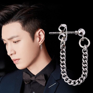 長款鈦鋼耳釘2022年新款潮男士流蘇耳環女生酷帥耳鏈單只潮人耳飾