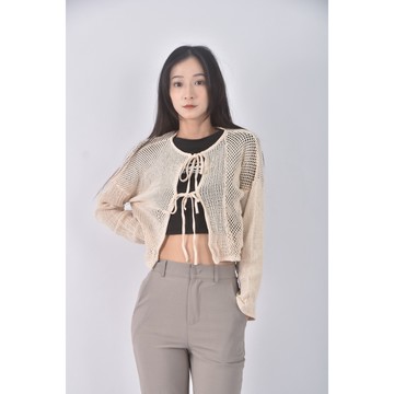 (F) lowrys farm質感修身短版棉質純棉杏色罩衫二手衣