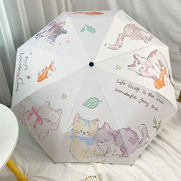 🌷台灣出貨🌷全自動兩用晴雨摺疊雨傘遮陽傘紫外線黑膠防曬太陽傘可愛貓咪學生 全自動傘 折疊傘 自動傘 雨傘自動 摺疊傘