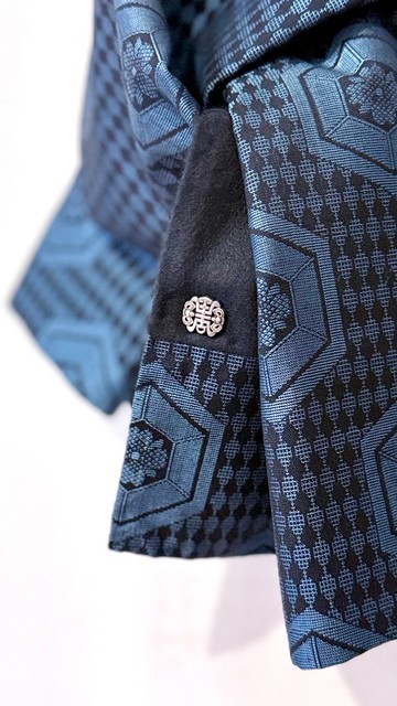 設計師手作日本古董布藍黑幾何六角龜甲花朵藍色菱格圍巾披肩