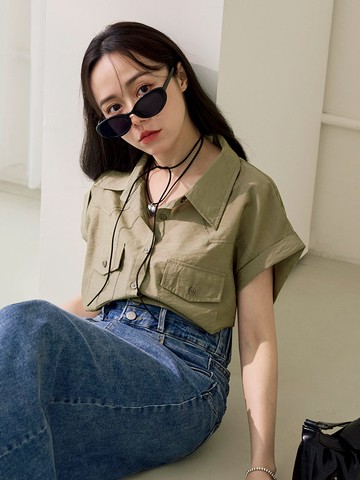 簡約落肩反摺小蓋袖寬鬆襯衫