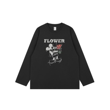 ins小花卡通印花純棉長袖T早秋新款薄款寬鬆慵懶減齡上衣女