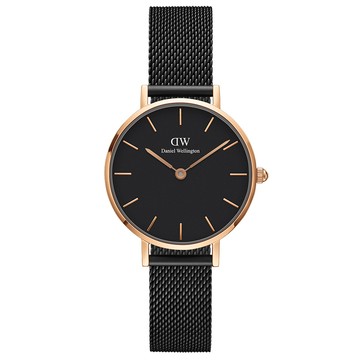 【Daniel Wellington】氣質艾士菲啞光黑米蘭帶腕錶-金框/28mm(DW00100245)