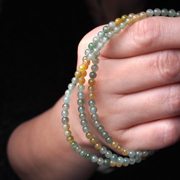 冰種多彩翡翠珠鍊珠鏈珠串 | 天然緬甸玉A貨翡翠 | 送禮