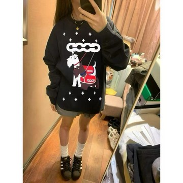100%純棉國潮牌高街設計感長袖t恤女ins美式小眾百搭情侶...