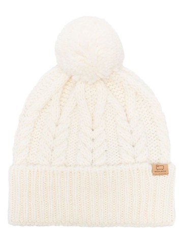Woolrich - logo-tag pompom-detail beanie - women - Acrylic/Wool/Alpaca - M - White