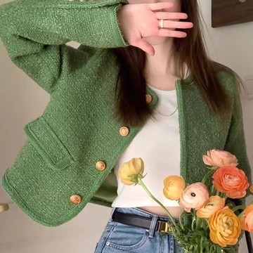 法式名媛小香風綠色外套