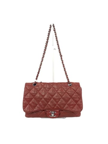 chanel 紅色 Classic Flap 皮革菱格紋翻蓋鍊條肩背包 鍊條包