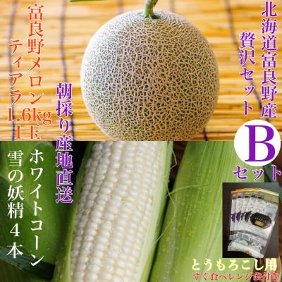 ふるさと納税 富良野市 選りすぐり北海道富良野産「贅沢セットB」赤肉メロン1玉とホワイトコーン4本詰め合わせ