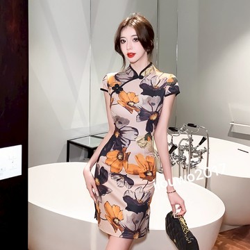 【臧女皇】隔日到貨 特價S-L 短袖洋裝 韓妞必備 夏季新款 獨家改良復古小香風短版旗袍 性感洋裝 開叉夜店洋裝