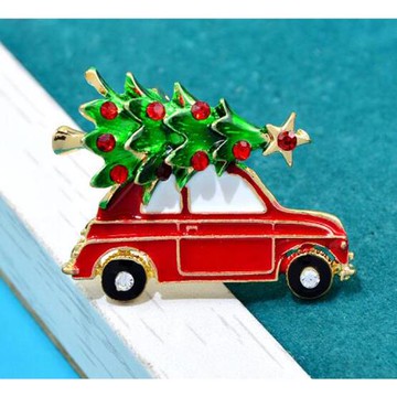 ANGEL 可☆卡通小汽車聖誕樹胸針別針2用(紅色)