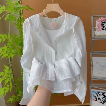 【臺灣出貨】韓系休閒連帽防曬襯衫外套女開衫薄款夏季時尚減齡洋氣防曬衣上衣if4z
