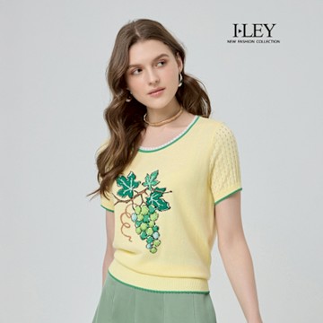 ILEY伊蕾 亮片葡萄緹織棉質針織上衣(淺黃；M-XL)