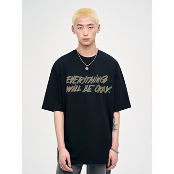 山小川潮牌夏季新款英文字母印花T恤男短袖簡約百搭圓領純棉上衣